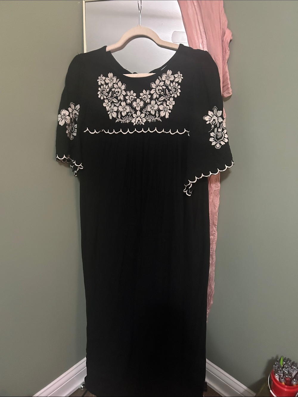 Old Navy Black Maxi Dress with White Floral Embroidery